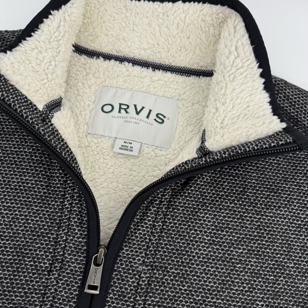 Orvis Men's M Sherpa Lined Quarter Zip Pullover Gray Fleece Outdoor Classic